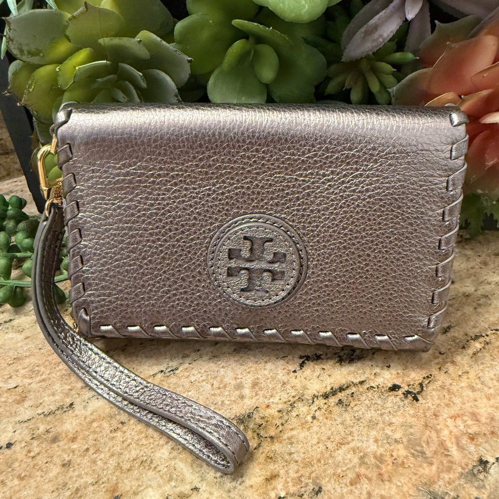 Tory Burch Dark Metallic Leather Wristlet
